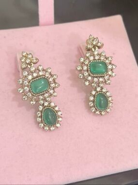 Gorgeous 14kt antique gold plated with magnesite drop earrings